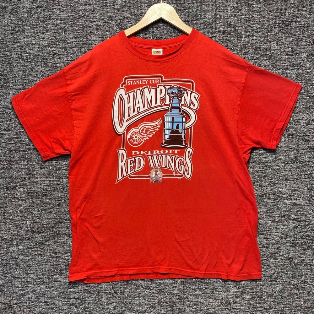 VTG Detroit Red Wings Stanley Cup Champions Shirt 2XL Red Fruit Of The Loom Y2K